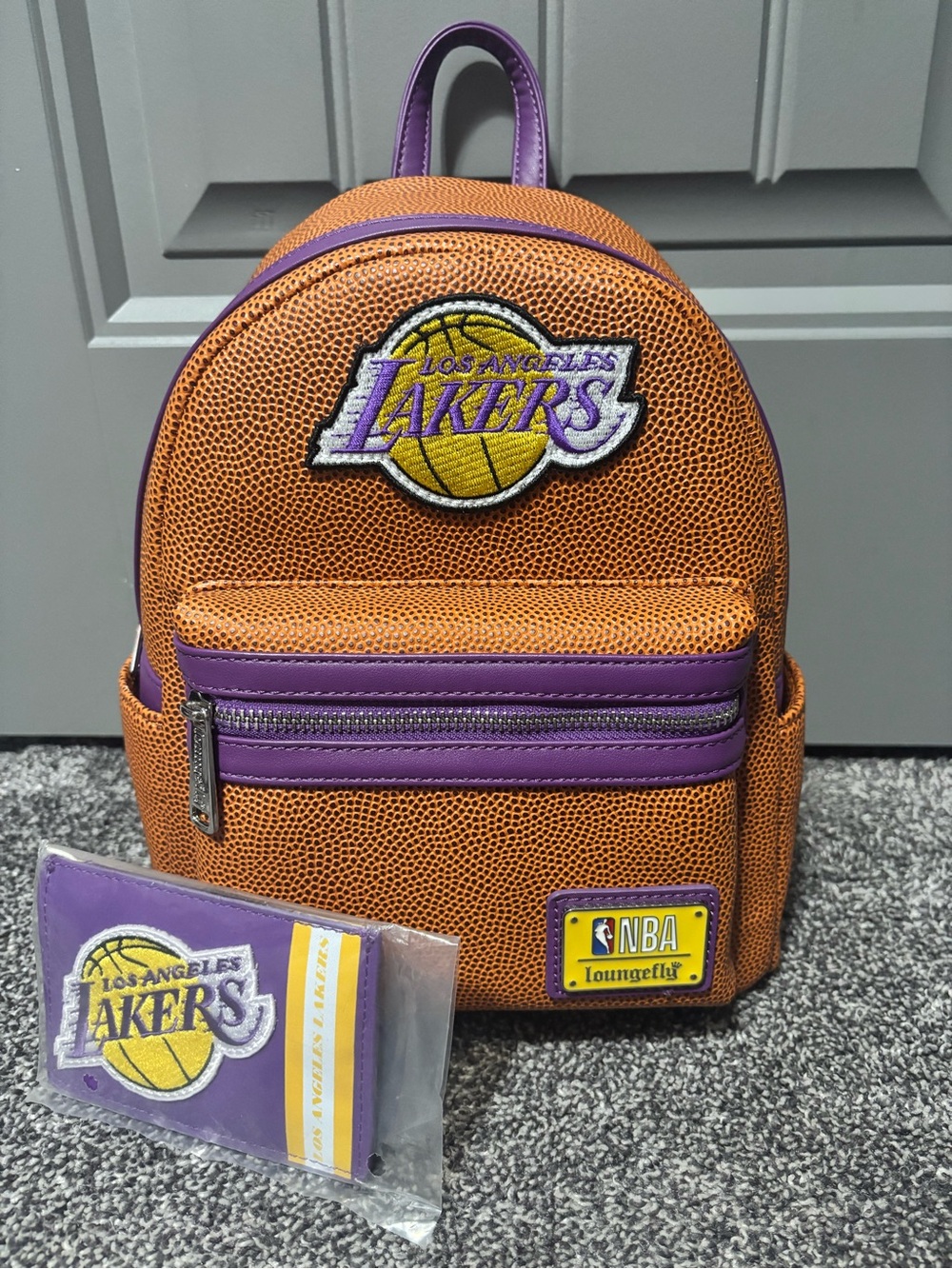 Loungefly Orange & Purple LA Lakers Mini Backpack and cardholder set